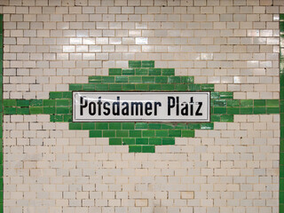Potsdamer Platz station sign in Berlin. The location signage of the public transportation is part...