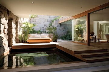 Eco Friendly Modern Mexican Outdoor Lounge Area by The Water