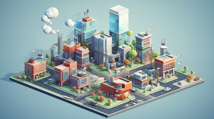 Isometric 3D Urban Landscape Vector Incorporating Advanced Computer Technologies.