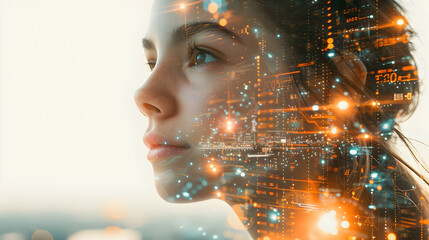 Next Generation Logistic Networks: Women in Double Exposure Exploring Next Gen Logistics with Isolated White Background