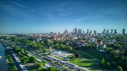 Warszawa Panorama miasta Wiosna centrum stare miasto