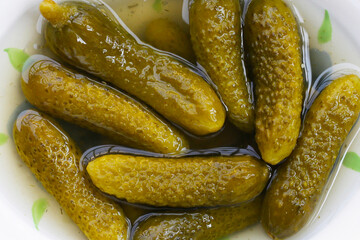 Tasty pickled cucumbers. Fermented vegetables