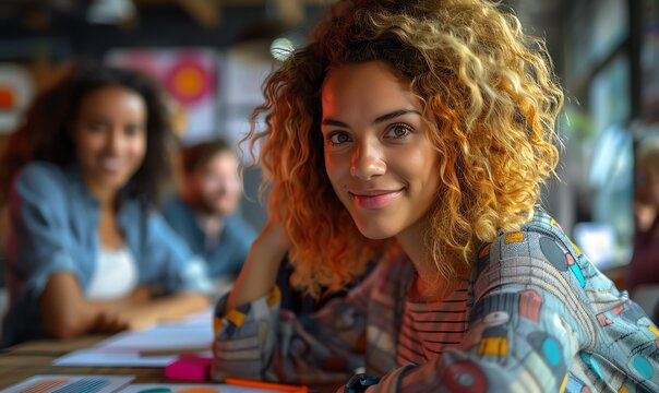 Marketing team brainstorming a campaign concept, energetic, collaborative space,