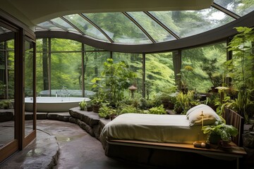 Bio Dome Bedroom with Panoramic Forest View and Self Watering Plants