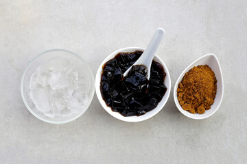 Grass jelly, herbal dessert. Mesona chinensis