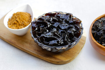 Grass jelly, herbal dessert. Mesona chinensis