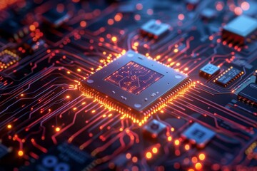 CPU processor microchip circuit board illustration created with generative ai
