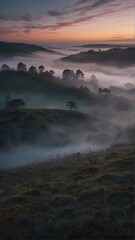 foggy sunrise in the hills , landscape, lake, mountain, water, nature, sky, cloud, mountains, 