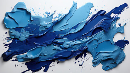 Knolling Strokes of Blue Color Paint On The White Canvas