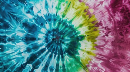 Vibrant tie-dye fabric with swirls in blue, green, and magenta hues, perfect for creative projects, Ai Generated.