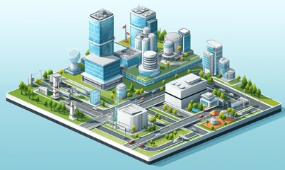 Mixed Architecture Isometric 3D City Vector Illustration, Displaying High-Tech Computer Facilities.