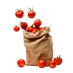 Tomato falling from hole in the bag, PNG isolated art