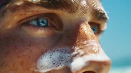 He finishes off his skincare routine with a layer of sunscreen ensuring his skin is protected from the suns harmful rays.