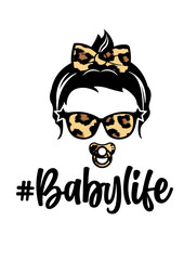 #Baby Life | Messy Bun Hair | Baby Hairstyle | Baby in Glasses | Baby Pacifier | Hair style | Leopard Ribbon | Original Illustration | Vector and Clipart | Cutfifle and Stencil
