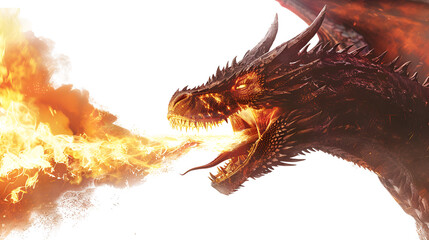 Dragon breathing fire: fierce power, intense flames, perfect for fantasy covers, gaming artwork, themed merchandise