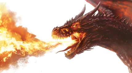 Dragon breathing fire: fierce power, intense flames, perfect for fantasy covers, gaming artwork, themed merchandise