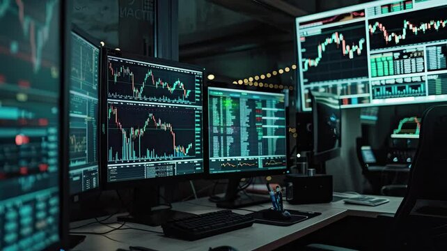 Footage of virtual stock market exchange with trading algorithms