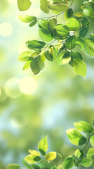 Spring background, green tree leaves on blurred background,vector image.