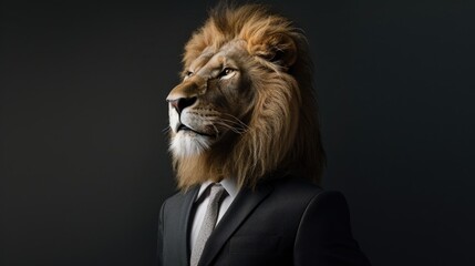 Witness the king of the jungle in an elegant, modern suit adorned with a stylish tie, Ai Generated.