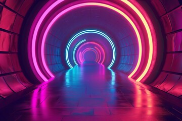 futuristic tunnel with undulating neon shapes and mesmerizing color gradient 3d illustration