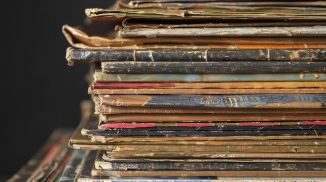 A stack of dusty records each one loaded with nostalgic and sentimental value.