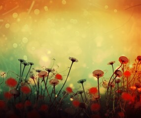 Fototapeta premium Enchanted Autumn Wildflowers with Magical Bokeh Lights Background