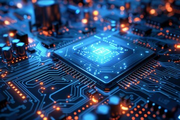 CPU processor microchip circuit board illustration created with generative ai