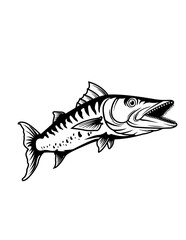 Barracuda Fish | Saltwater Fishing | Sea Angler Dad | Ray Finned Fish | Fish | Predacious Fishes | Fishing | Original Illustration | Vector and Clipart | Cutfifle and Stencil