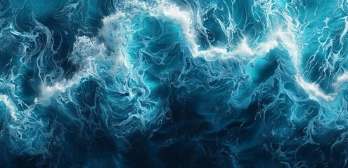 A top-down view of an ocean wave, with the color gradient transitioning from light blue to dark navy, creating depth and perspective in the water - obrazy, fototapety, plakaty