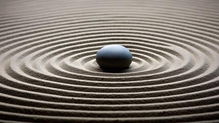 Naklejka premium Immerse in the serenity of a Japanese Zen garden, where a round stone graces the meticulously raked sand. Ai Generated.