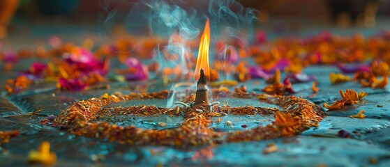 Incense Sticks Forming a Peace Symbol Photograph incense sticks arranged to form a peace symbol, subtly smoking in a serene setting, evoking a sense of calm and happiness associated with yoga practice