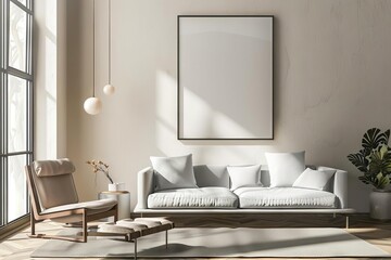 minimalist interior with stylish mock poster modern 3d rendering