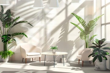 minimalist modern interior with bright open space contemporary furniture and lush houseplants ai generated illustration