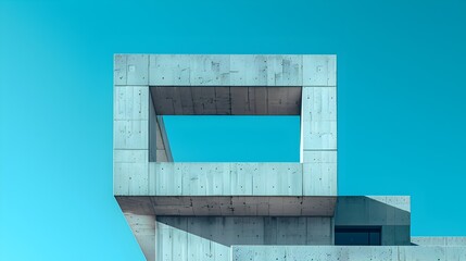 Stark Minimalist Concrete Building Against Serene Blue Sky Showcasing Raw Modernist Architectural Design