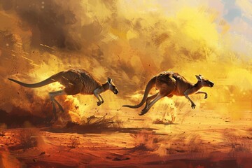 outback showdown kangaroos box in epic desert battle digital painting