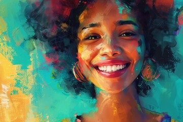 radiant portrait of smiling multiracial woman celebrating diversity and inclusion digital painting - Powered by Adobe