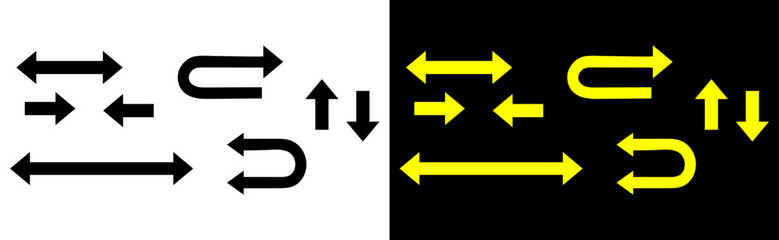 Left and right direction arrow icon, one way only, U Turn sign symbol.