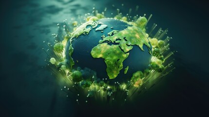 Digital globe showcasing global carbon credit markets, green investments worldwide, Ai Generated