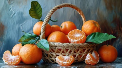 tangerines and fruits in a basket on the table