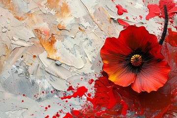 vibrant abstract poppy painting with red paint splash for remembrance day or anzac day symbolic art