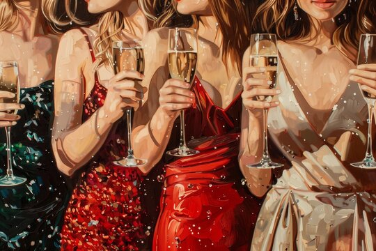 a group of girls drinking champagne girls party