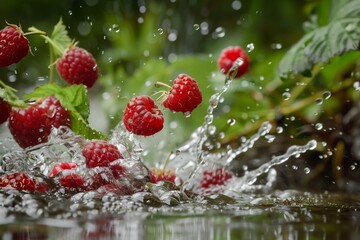raspberries and water splashes
