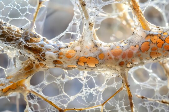 microscopic image of mushroom stem with mycelium network abstract nature photo
