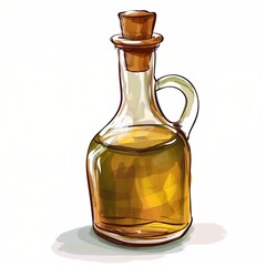 Elegant Hand-Drawn Glass Olive Oil Bottle Illustration with Cork Stopper