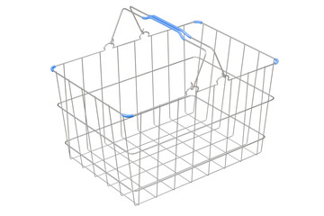 3d Metal shopping basket icon isolated on blue background. Online Shopping Concept, E-Commerce logistic delivery Concept. Minimal Empty Metal shopping basket icon creative design. 3d render.