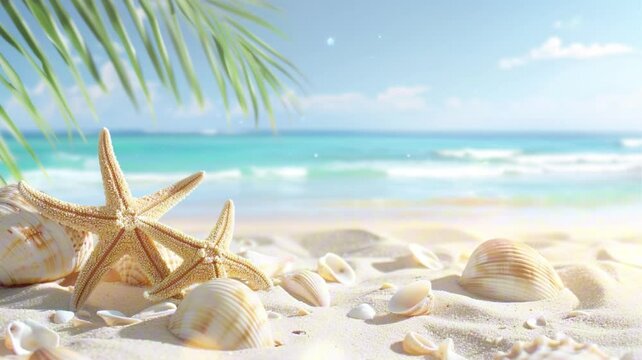 3D Background for Summer. Starfish by The Beach with Sea Background