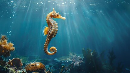 seahorses in the sea with sunlight
