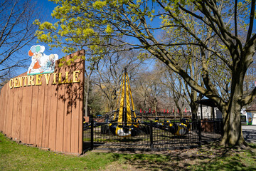 Naklejka premium Centre Ville on Centre Island. The Centreville Amusement Park is a children's amusement park located on Centre Island, part of the Toronto Islands. Toronto, Canada - April 30, 2024.