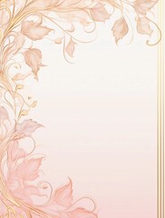 Light pink background, golden border, light pink and gold leaves with floral patterns on the left side of an empty space for writing text