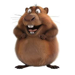 Cute cartoon beaver. Rodentia semiaquatic mammals. Cheerful brown short-haired wild mammal animal with a large flat tail. The symbol of Canada isolated on transparent background.